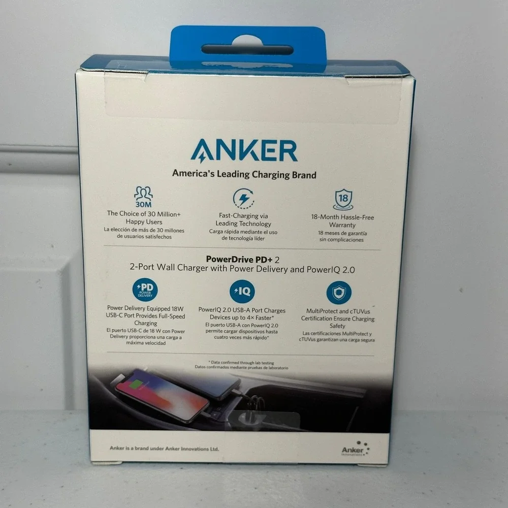 Anker PowerDrive PD+ 2 33W 2-Port USB-C USB-A Fast Car Charger Adapter Black New